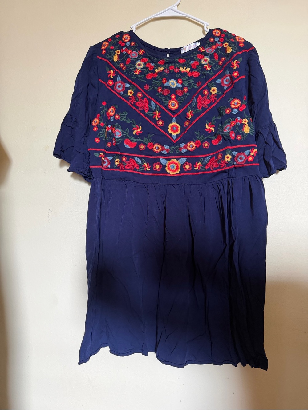 Navy Blue Embroidered Mini Dress Size L